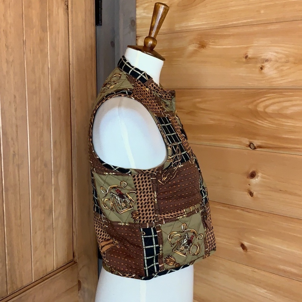 Vintage British Khaki equestrian theme full zip vest Size Small - Picture 6 of 11